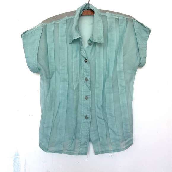 Tops Vintage Sheer Short Sleeved Mint Green Blouse Poshmark